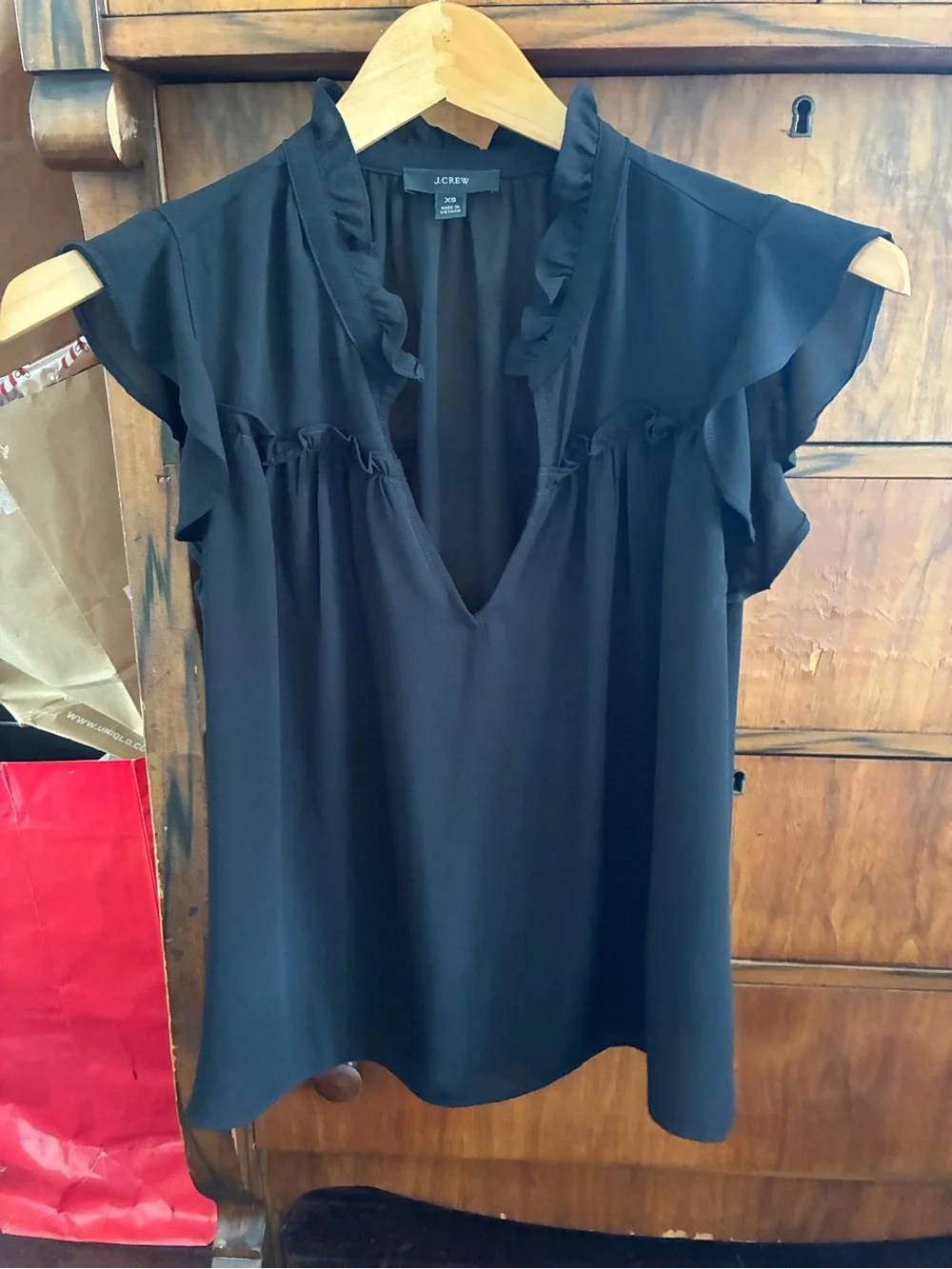 J. Crew Black Ruffle Flutter-Sleeve Blouse XS